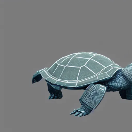 Prompt: A robot turtle, 3d render, unreal engine, 8k render, uncropped, from a slight distance, 30mm lens, full-view, complete body