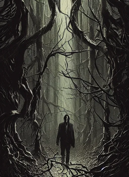 Image similar to highly detailed horror movie poster with angry creepy keanu reeves as a tree, keanu reeves faces in the bark of many trees sentient leafy catastrophe by greg rutkowski, masterpiece, really funny, 1 0 / 1 0 creepy