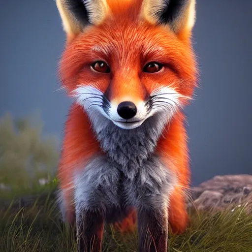 Image similar to portrait of the cutest red fox ever, fluffy, photorealistic, soft lighting, unreal engine