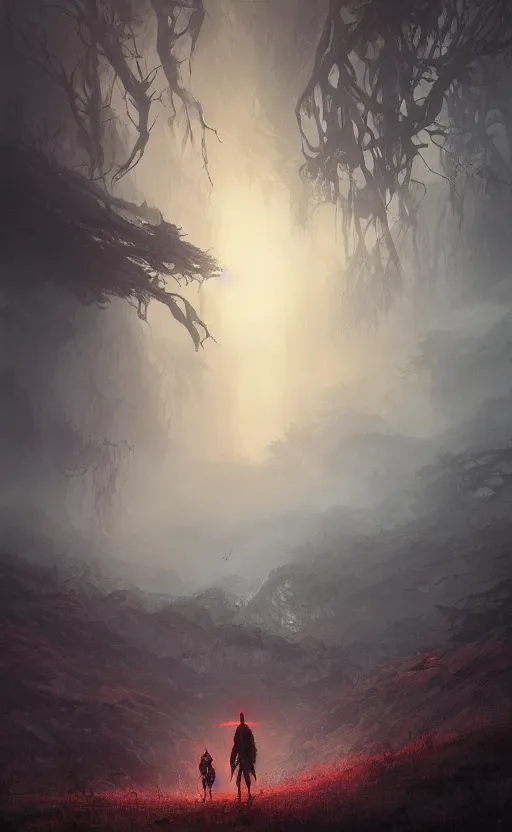 Prompt: beautiful artwork illustration, a giant skeleton laying defeated in the distance engulfed in nature, volumetric fog, godrays, high contrast, high contrast, high contrast, vibrant colors, vivid colors, high saturation, by greg rutkowski and jesper ejsing and raymond swanland, wide angle, vertical orientation