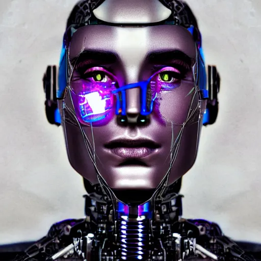 Prompt: portrait photo of a beautiful cyborg