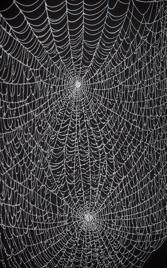 Prompt: intricated thunders and cobwebs over black background