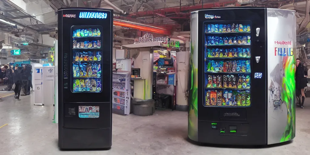 Prompt: futuristic cyberpunk vending machine