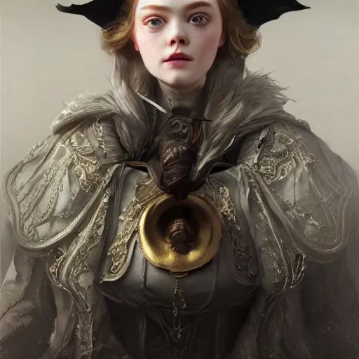 Image similar to leyendecker and peter paul rubens, head and shoulders portrait of a elle fanning in bloodborne, unreal engine, fantasy art by global illumination, radiant light, detailed and intricate environment