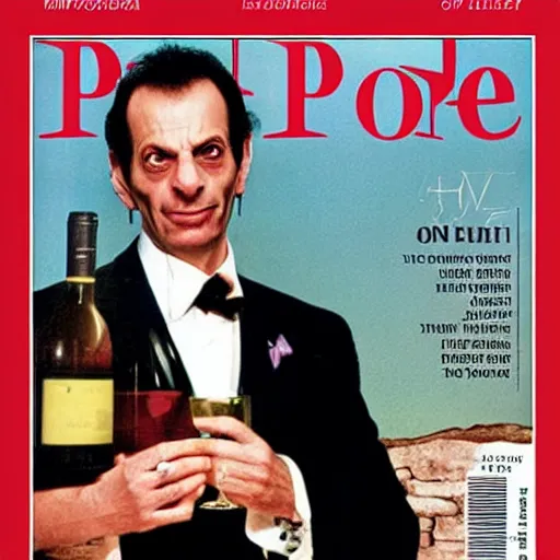 Image similar to dukat drinking wine on the cover of people magazine, annie leibovitz,