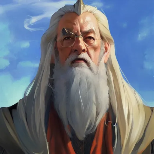 Image similar to greg manchess portrait painting of partially armored albus dumbledore as overwatch character, medium shot, asymmetrical, profile picture, organic painting, sunny day, matte painting, bold shapes, hard edges, street art, trending on artstation, by huang guangjian and gil elvgren and sachin teng