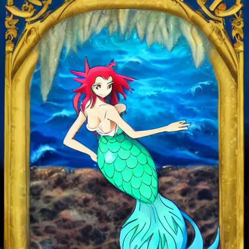 Prompt: anime mermaid in ocean by don bluth