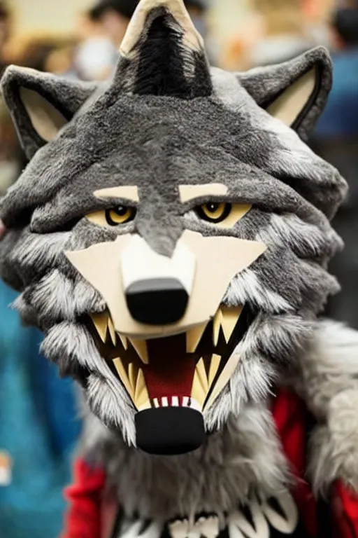 Image similar to an anthropomorphic wolf, fursuit!!!!, cosplay