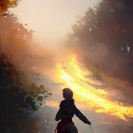 Prompt: skating down a hill on fire, trending on artstation, concept art, by Greg Rutkowski and Krenz Cushart and Pan_Ren_Wei and Hongkun_st and Bo Chen and Enze Fu and WLOP and Alex Chow, golden ratio,
