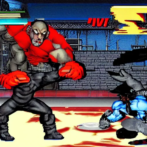 Prompt: wolf vs the punisher in street fighter