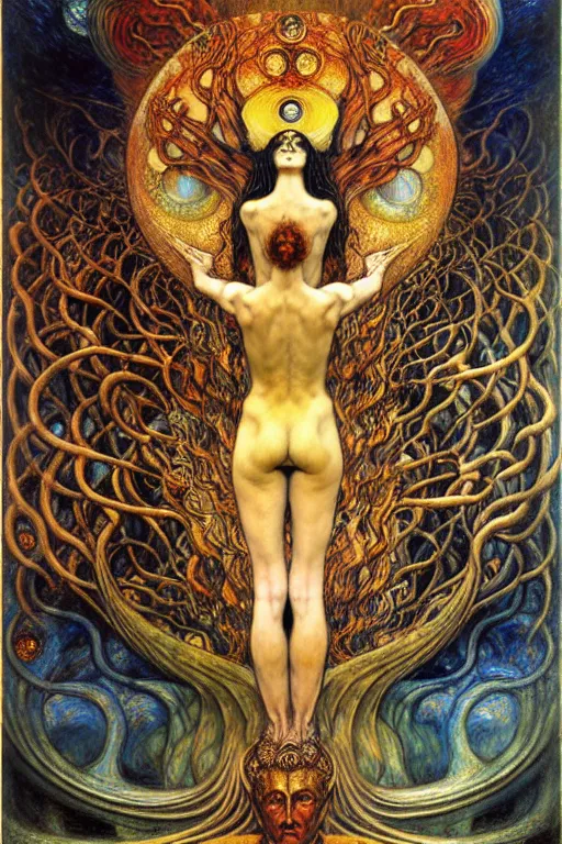 Image similar to Divine Chaos Engine by Karol Bak, Jean Delville, William Blake, Gustav Klimt, and Vincent Van Gogh, symbolist, visionary