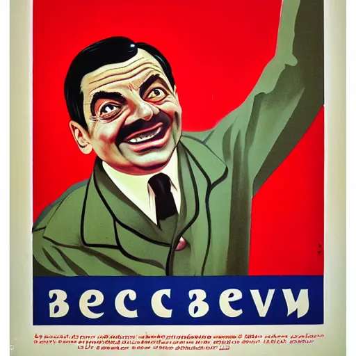 Image similar to Soviet propaganda poster about Mr Bean