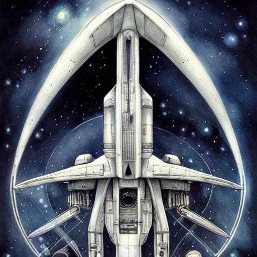 Image similar to white background, symmetry, starship enterprise, by jean - baptiste monge