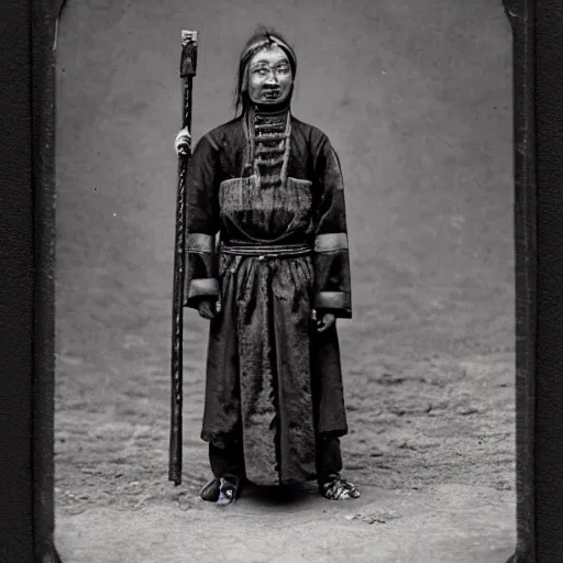 Image similar to A Mongolian necromancer, ambrotype