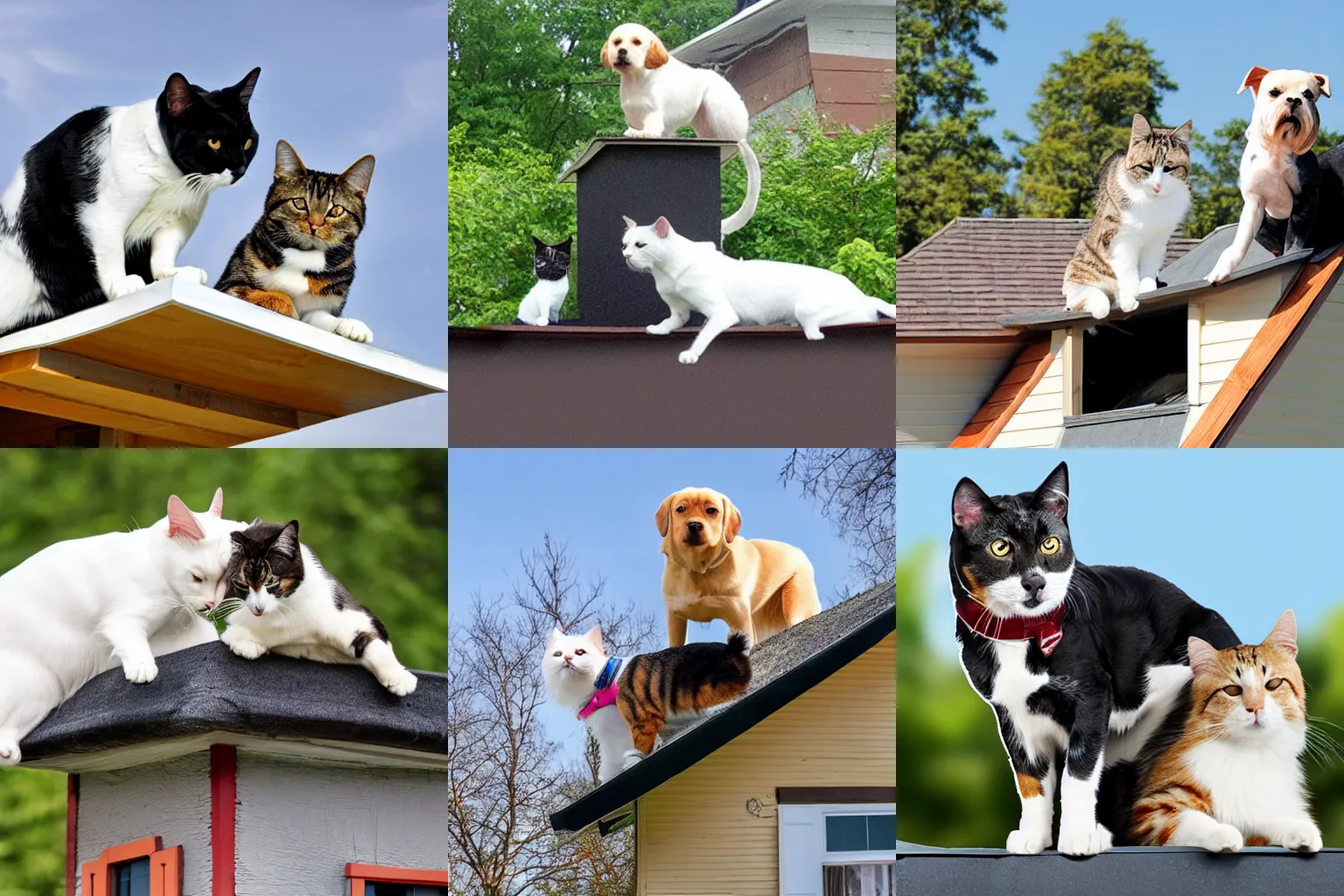 Prompt: a dog ontop of a cat ontop of a house which is ontop of the dog