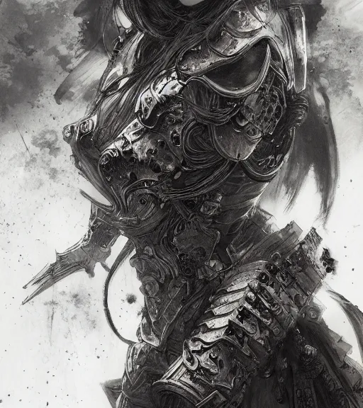 Image similar to portrait of anime woman in armor, pen and ink, intricate line drawings, by craig mullins, ruan jia, kentaro miura, greg rutkowski, loundraw