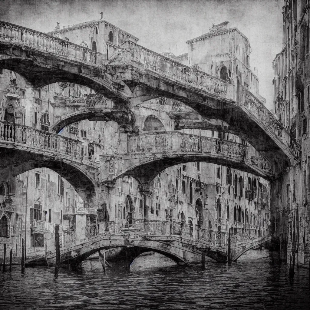 Image similar to venice bridges by piranesi, composition, cinematic, rule, grid