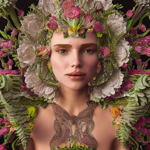 Prompt: the flower queen, 4 k, intricate detailed, jaw dropping, gorgeous, surreal, octane render