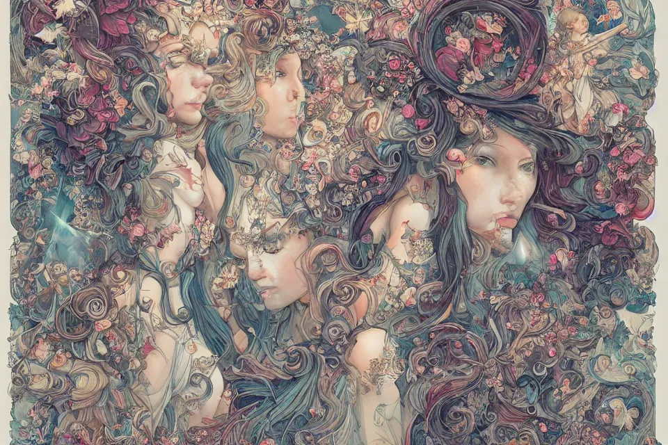 Prompt: collection of beautiful celestial females exposed in cryo chamers , by James Jean, intricate, elegant, highly detailed, centered , vivid color, digital art