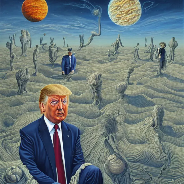 Image similar to an oil on canvas portrait painting of trump, surrealism, surrealist, cosmic horror, rob gonsalves, high detail