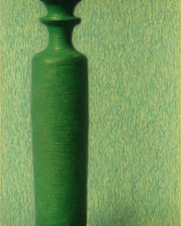 Image similar to achingly beautiful print of intricately painted ancient greek lekythos on a green pastel background by rene magritte, monet, and turner.