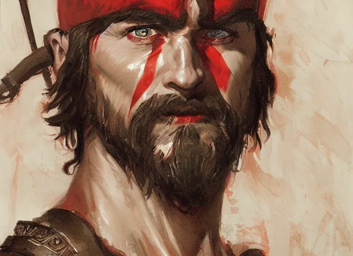 Image similar to a highly detailed beautiful portrait of antony starr as kratos, by gregory manchess, james gurney, james jean