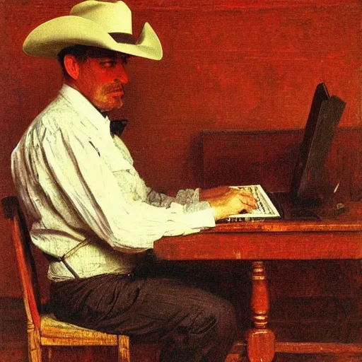 Prompt: 🤠 using a 🖥, by thomas eakins