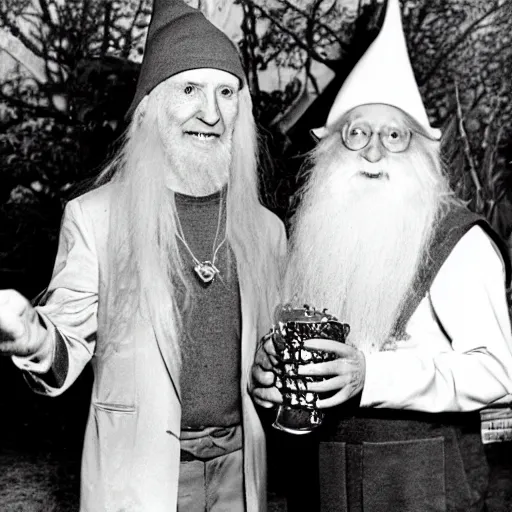 Image similar to daevid allen shaking hands with a real - life gnome