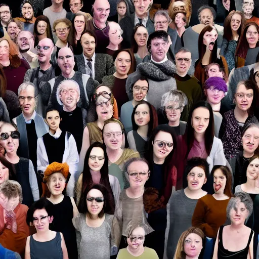 Image similar to a crowd of people everyone with the same face