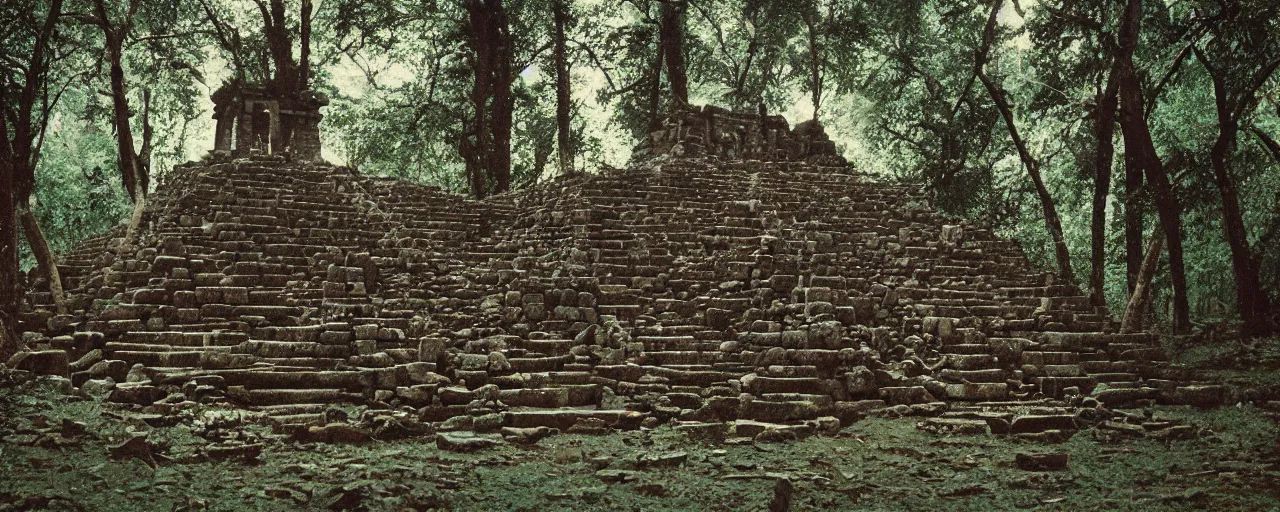 Image similar to an ancient aztec temple in the middle of the forest made out of spaghetti, canon 5 0 mm, cinematic lighting, photography, retro, film, kodachrome