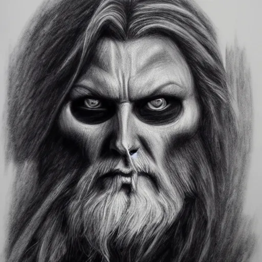 Image similar to Odin missing eye, charcoal portrait, artstation, fine-detailed