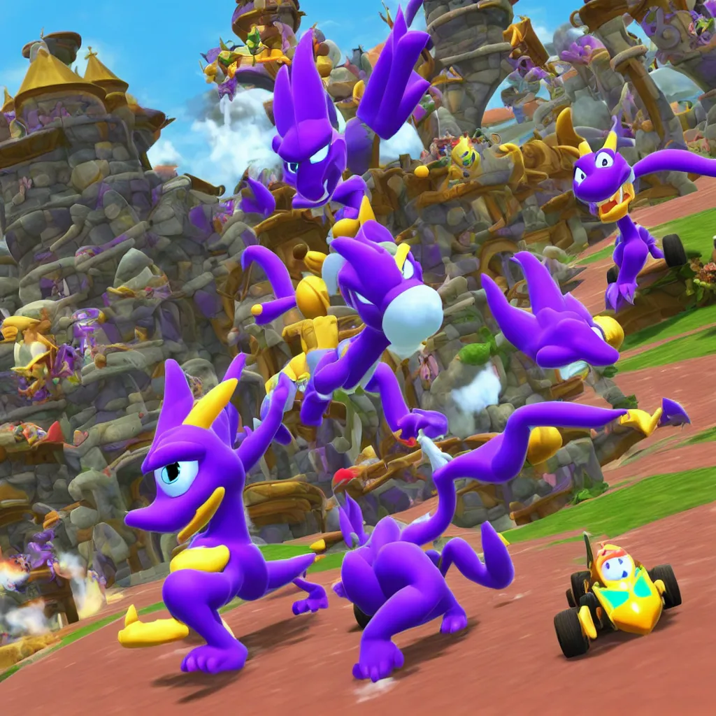 Image similar to race as spyro the dragon in mario kart 8 deluxe