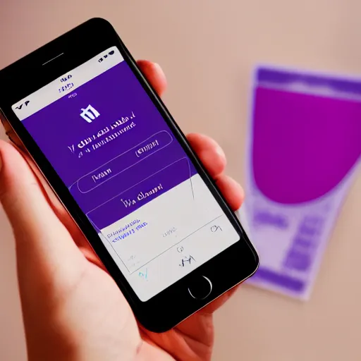 Image similar to An iPhone banking app, contemporary interface in violet color