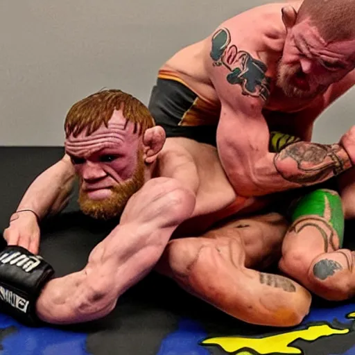 Image similar to gollum smeagol wrestling with conor mcgregor, ultra detailed, ultra realistic