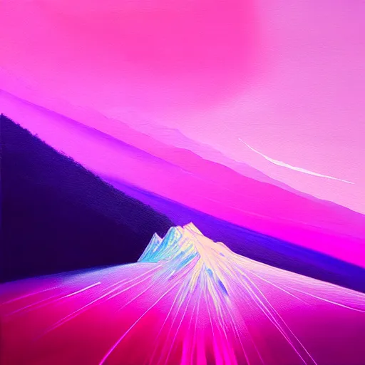 Prompt: a painting of pink and purple swirl effects on a mountain, a detailed painting by alena aenami and hua yan, deviantart, analytical art, detailed painting, high detail