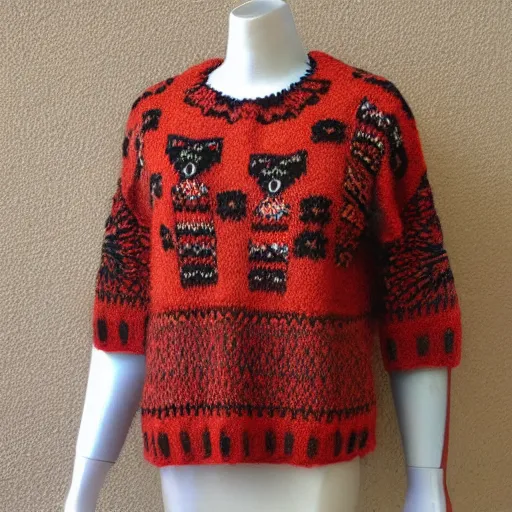 Prompt: a hand knit wool sweater with a calavera pattern