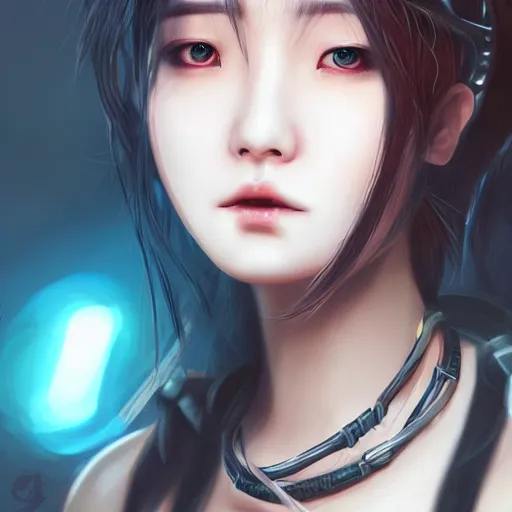 Image similar to detailed realistic korean female character cyberpunk, realistic, art, beautiful, 4K, artstation, detailed, punk, looking straight forward, realistic eyes