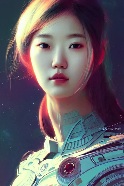 Prompt: portrait futuristic korean Airforce Girl, inside future fighter, ssci-fi, fantasy, intricate, very very beautiful, elegant, human anatomy, neon light, highly detailed, digital painting, artstation, concept art, smooth, sharp focus, illustration, art by tian zi and WLOP and alphonse mucha