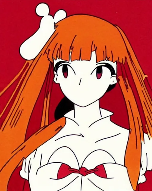 Image similar to style of osamu tezuka, rumiko takahashi : : gorgeous vampire amy adams : : sharp teeth fangs, open mouth sneer : : symmetrical face, symmetrical eyes : : gorgeous red hair : : magic lighting, low spacial lighting : :