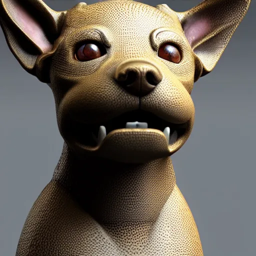 Image similar to a highly detailed realistic 3 d render sculpture of a cute dog with wide open eyes by zhelong xu, unreal engine, ray trace, jingdezhen porcelain. chinese culture. super clear details, ultra clear material. close - up shot, intricate details. 3 d octane render. substance painter.