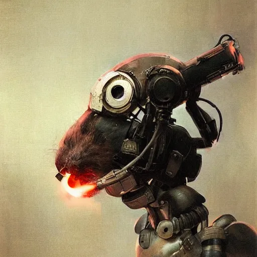 Prompt: “a rat homunculus sat inside the head of a robot and controlling it with levers and joysticks by ruan jia”