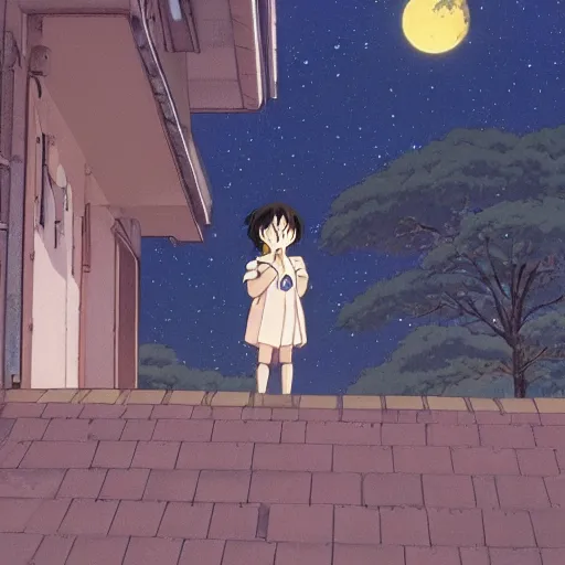 Image similar to looking at the moon, Studio Ghibli