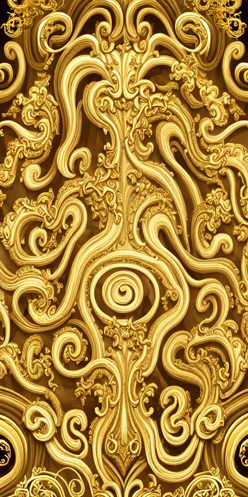 Image similar to the source of future growth dramatic, elaborate emotive Golden Baroque and Rococo styles to emphasise beauty as a transcendental, seamless pattern, symmetrical, large motifs, Palace of Versailles, 8k image, supersharp, spirals and swirls in rococo style, cartouches, white smoke, rainbow syrup splashing and flowing, Gold black and rainbow colors, perfect symmetry, High Definition, photorealistic, masterpiece, 3D, no blur, sharp focus, photorealistic, insanely detailed and intricate, cinematic lighting, Octane render, epic scene, 8K