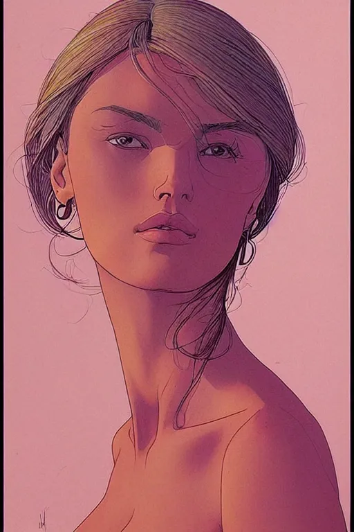 Image similar to portrait of beautiful gorgeous woman by Moebius