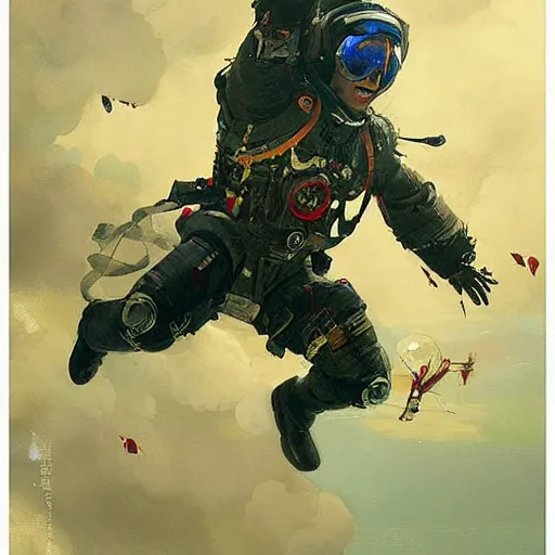 Prompt: daebak 007 screaming as he flies through the atmosphere with a jetpack greg rutkowski konstantin somov splatterpaint