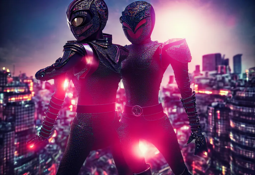 Image similar to huge belt, female kamen rider, hero action pose, human structure, full body hero, intricate detail, hyperrealistic art and illustration by a. k. a limha lekan a. k. a maxx soul and alexandre ferra, global illumination, blurry and sharp focus, on future tokyo night rooftop, frostbite engine