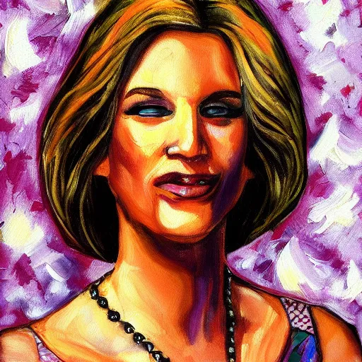 Image similar to a feminine version of female bill maher painting
