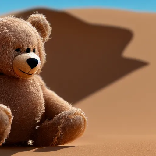 Prompt: cinematic shot of a teddy bear hip - firing a minigun in the desert, 8 k, depth of field, very intricate, very detailed,