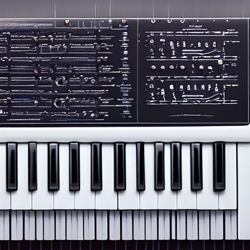 Prompt: a photo of a music synthesizer from the future, promotional product photo