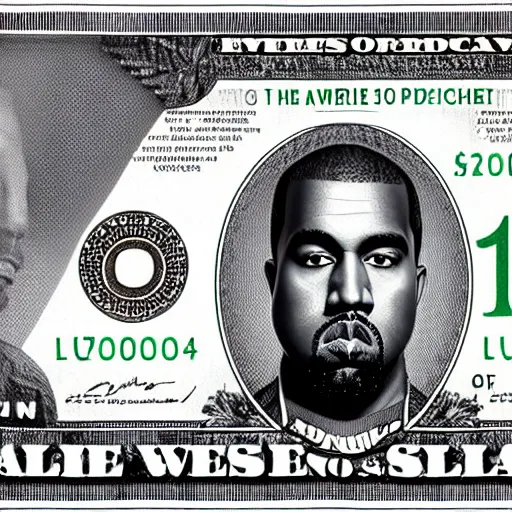 Image similar to kanye west on the american one dollar bill